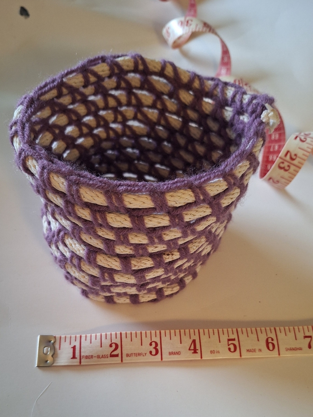Handmade Purple and Cream Decorative Basket - 4 Inch